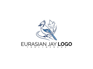 Fototapeta premium Clean and Elegant Eurasian Jay Logo Design in Vector Format. Blue Bird Symbol for Nature-Based Business Identity, Ornithology Projects, Eco-Friendly Labels, and Wildlife Branding.