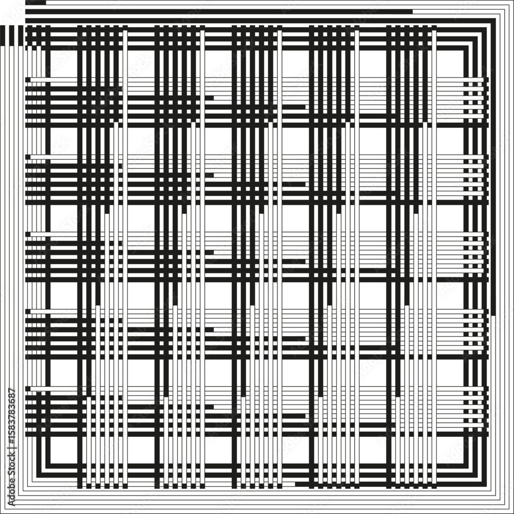 Poster abstract grid pattern. distorted checkerboard texture. chaotic line artwork. black white background