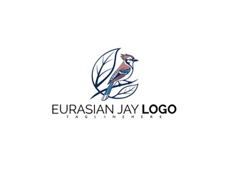 Naklejka premium Minimal Eurasian Jay Logo Design with Sophisticated Vector Detail. Perfect for Nature Businesses, Bird Mascot Projects, Eco Product Labels, and Wildlife Conservation Branding.