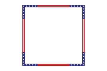 American flag theme style rectangular square frame or border template USA red blue for independence day document, invitation decorative 4th July patriotic celebrations stripe transparent background