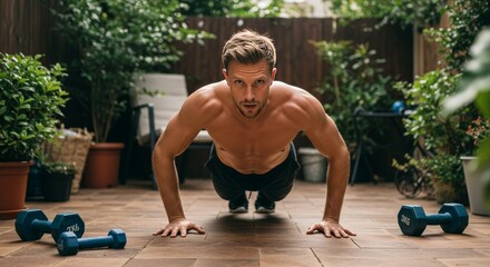 Backyard Push-Up Routine Under Midday Sun