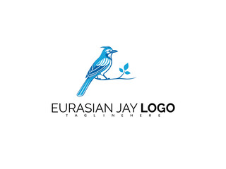 Fototapeta premium Sophisticated Eurasian Jay Logo Design in Vector Form. Perfect for Wildlife Brand Identity, Forest Tours, Nature Packaging, and Ornithology-Based Logos with Blue Bird Style.