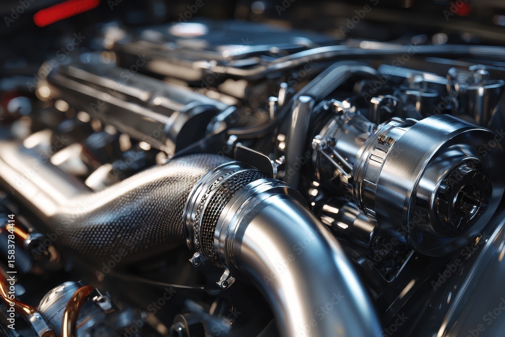 Aufkleber close up view of a high performance car engine showcasing intricate components and advanced engineer