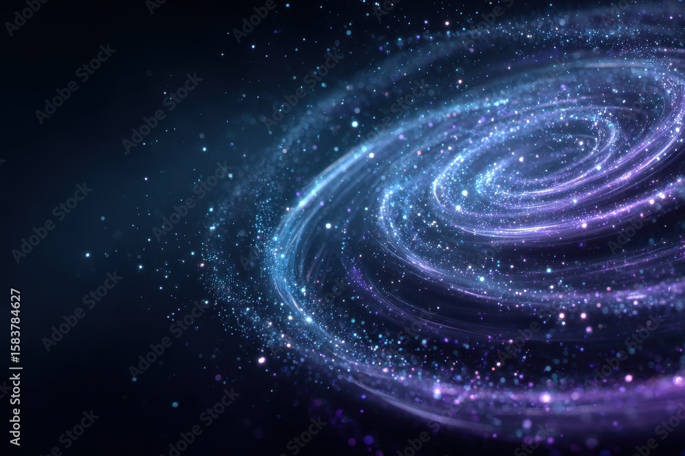 Poster radiant spiral of glowing particles creates a mesmerizing visual effect in a dark cosmic setting