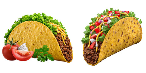 Set of a beef taco, isolated on a transparent background.