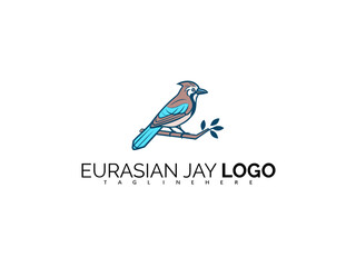 Fototapeta premium Artistic Eurasian Jay Logo Design for Eco Branding. Elegant Vector Mascot of Blue Jay Ideal for Sustainable Clothing, Birdwatching Apps, and Wildlife Identity Projects.