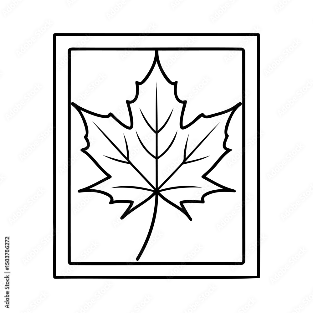 Poster outline a maple leaf within a rectangular frame on a nature foliage