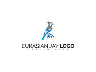 Minimalist Eurasian Jay Logo Design for Premium Branding. Vector Bird Icon in Elegant Style for Birding Clubs, Wildlife Foundations, and Natural Product Label Design.

