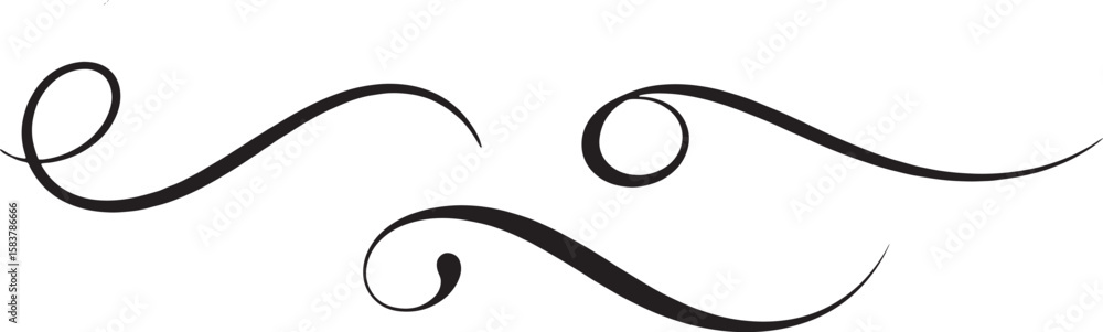Poster elegant black calligraphic flourish elements with swirling curves and loops isolated on transparent 