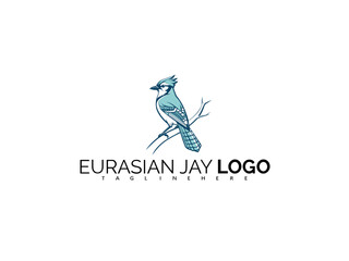Elegant Eurasian Jay Logo Design Featuring a Bold Bird Silhouette. Perfect for Wildlife-Themed Brands, Eco Businesses, and Outdoor Adventure Gear. Nature-Inspired Vector Mascot Art.

