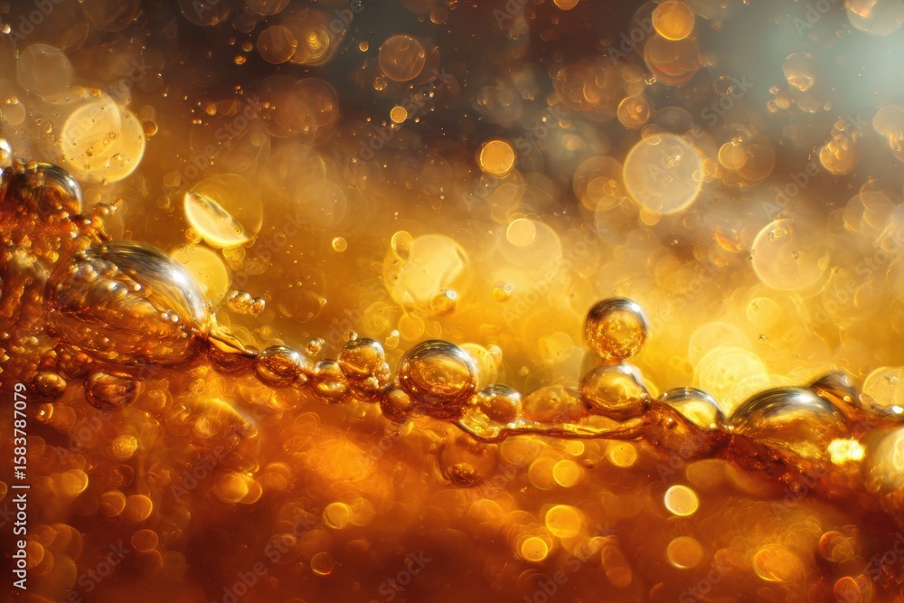 Aufkleber captivating golden liquid bubbles create a mesmerizing effect in a shimmering setting, inviting curi