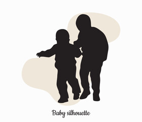 vector silhouette of two babies holding hand