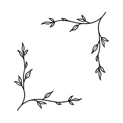Line art floral frame with leaves branches on a vector