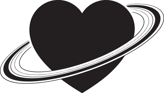 heart with orbit ring wrapped silhouette line art design illustration premium quality
