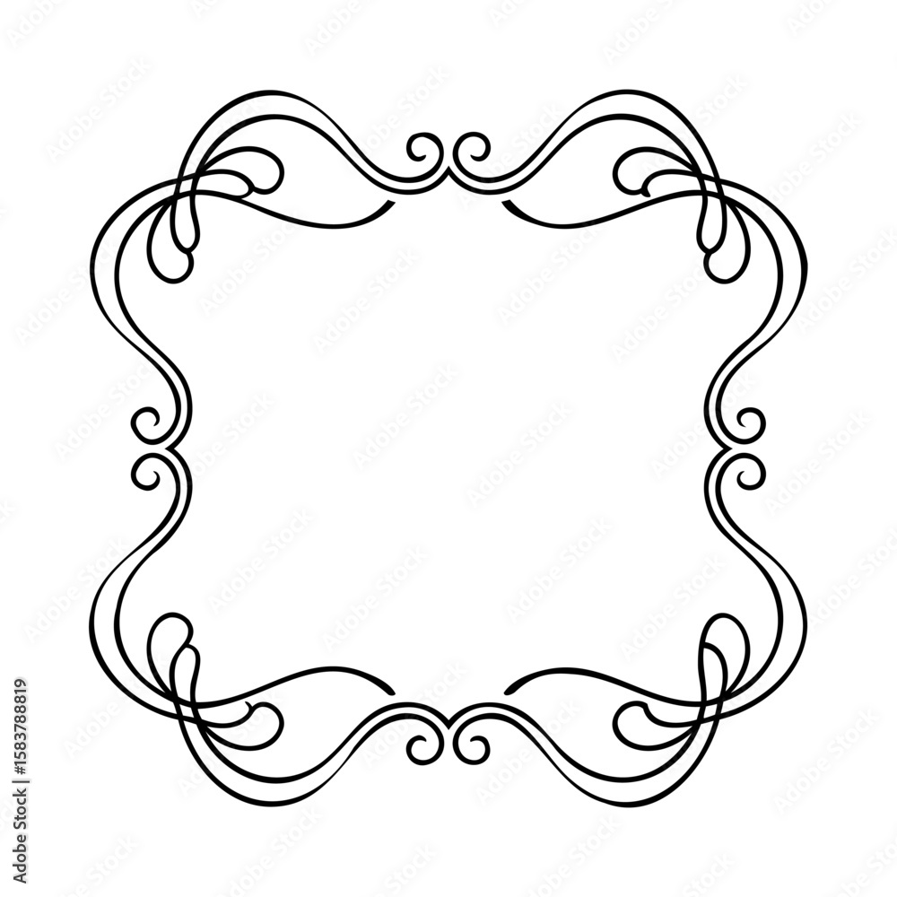 Poster decorative frame with swirling lines curls on a graphic element border