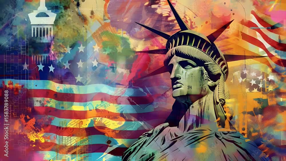 Poster generic monument against the country flag background. patriotic abstract representation of symbolism
