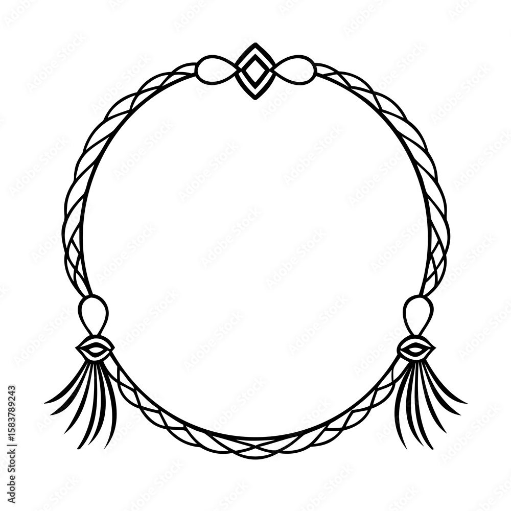 Poster circular frame with rope design decorative tassels on a circle border
