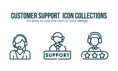 Customer Support & Call Center Vector Icons – Help Desk, Technical Support, Live Chat, Customer Care, Hotline Service, Call Center Agents, Contact Us Icons, Communication Support Symbols.