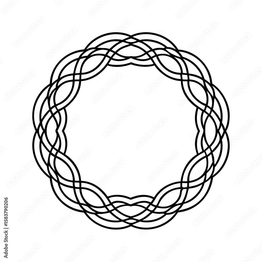 Poster overlapping curved lines forming a circular decorative abstract design on graphic