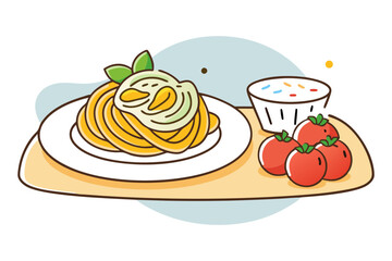 Italian Pasta Combo with Garlic Bread and Tomato Sauce Vector