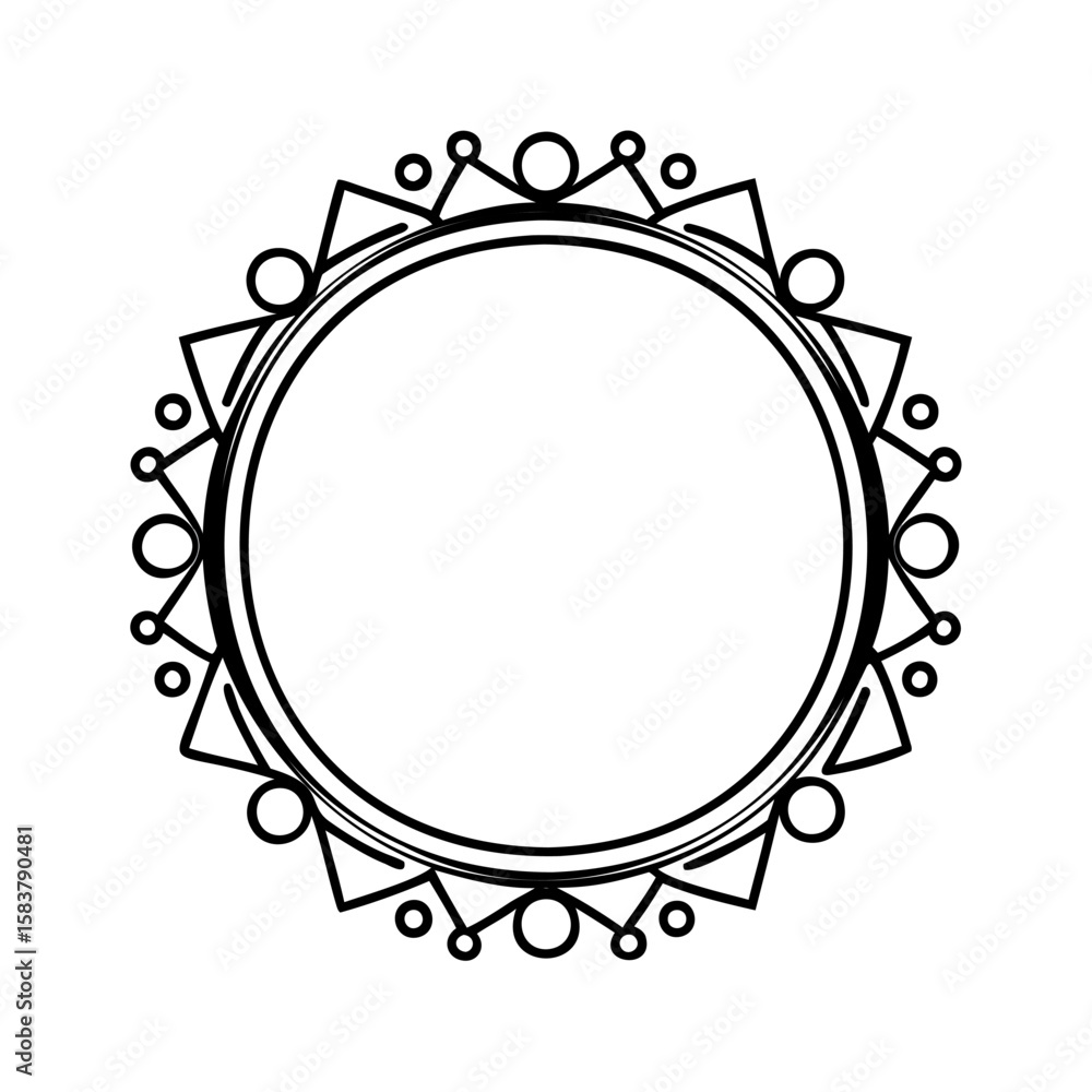 Poster circular frame with geometric shapes decorative elements on circle border