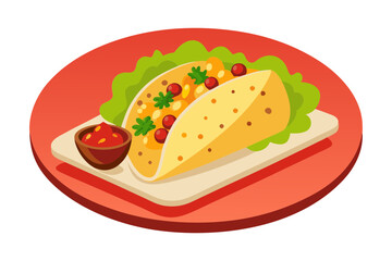 Traditional Mexican Burrito Meal with Salsa Rice and Beans Vector Artwork