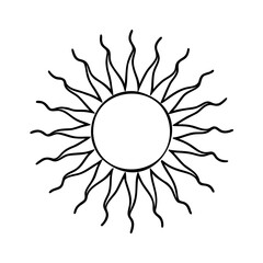 Sun with radiating wavy lines on a simple graphic outline symbol