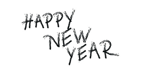 hand drawn happy new year text. happy new year png and vector illustration on transparent background