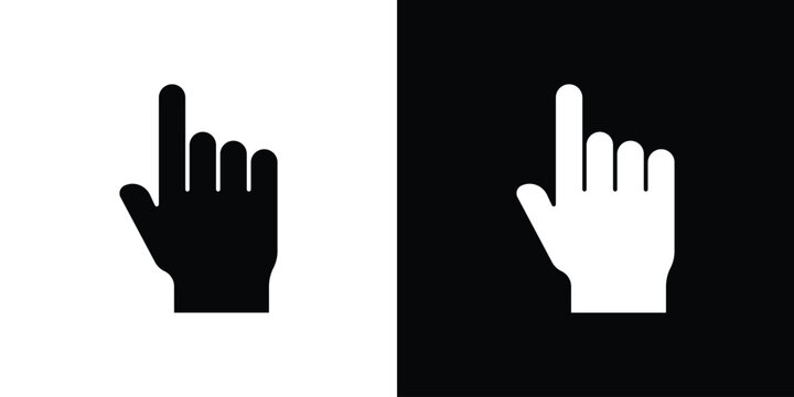 Pointing hand icon black and white. Simple glyph icons.