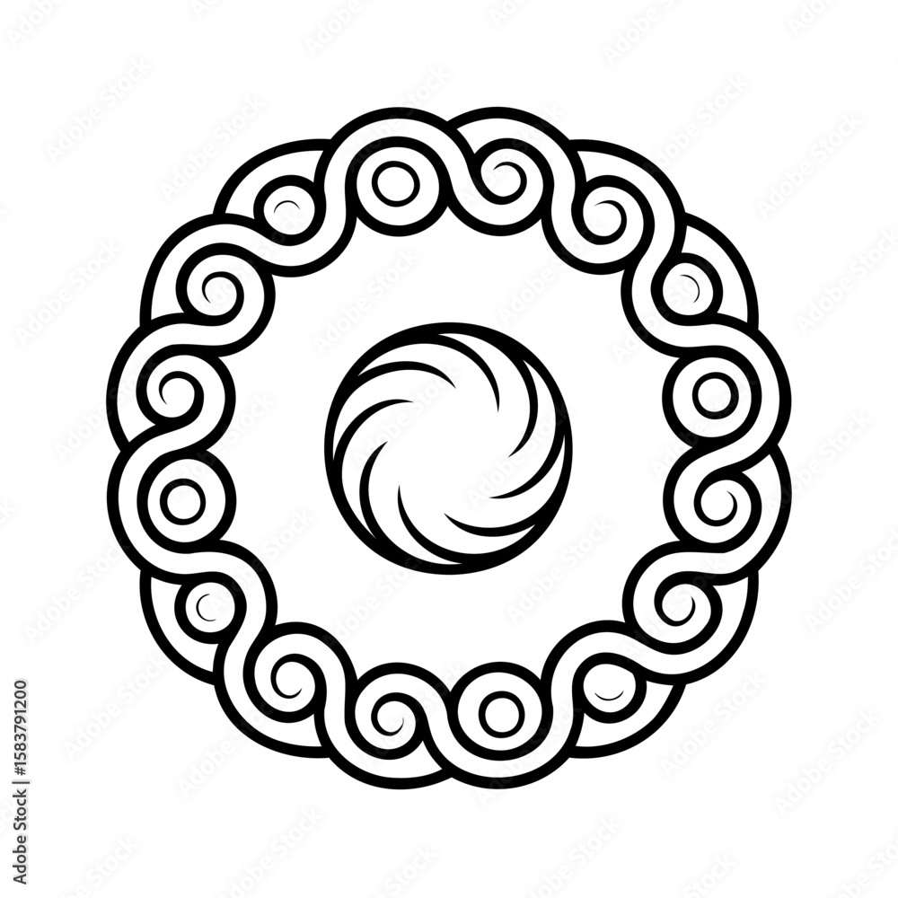 Poster circular u i element with swirling center repeating wave pattern border circle graphic