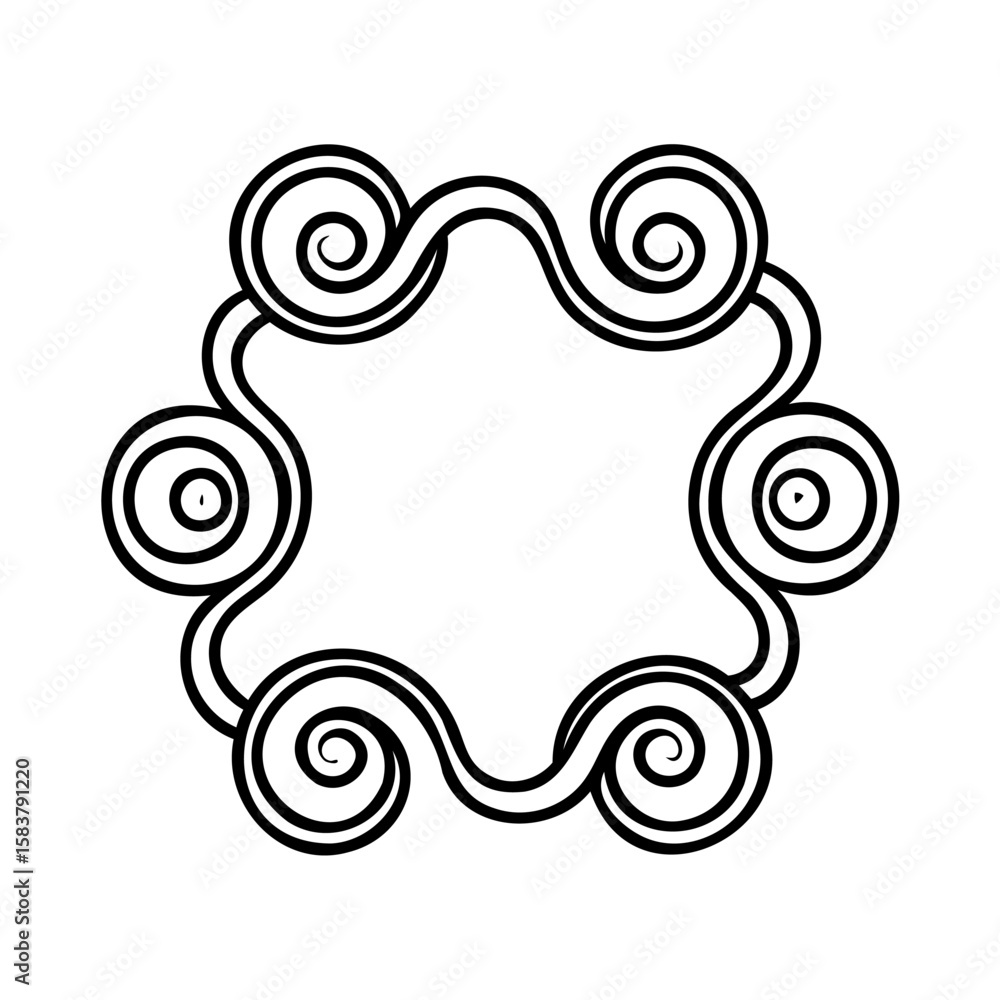 Poster stylized frame with swirling spiral elements a central open space on border graphic