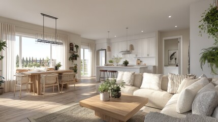 A bright, open-plan living space with a modern, light-filled aesthetic.