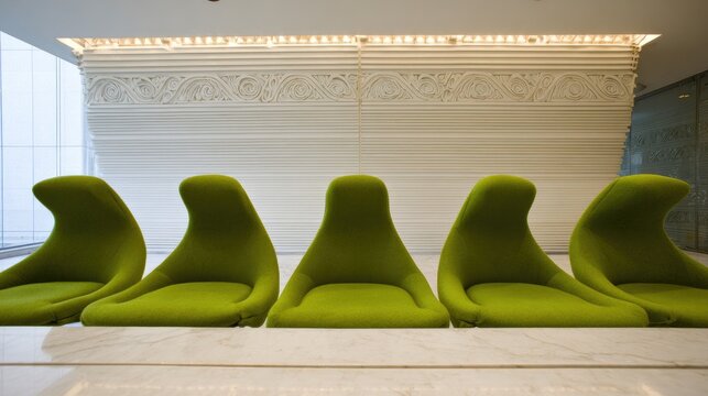 Modern lime green chairs in a contemporary waiting area. - Powered by Adobe