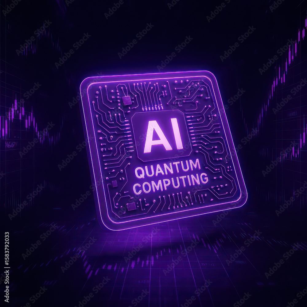Poster an illuminated ai quantum computing, the digital future is in progress, a cutting-edge illustration 