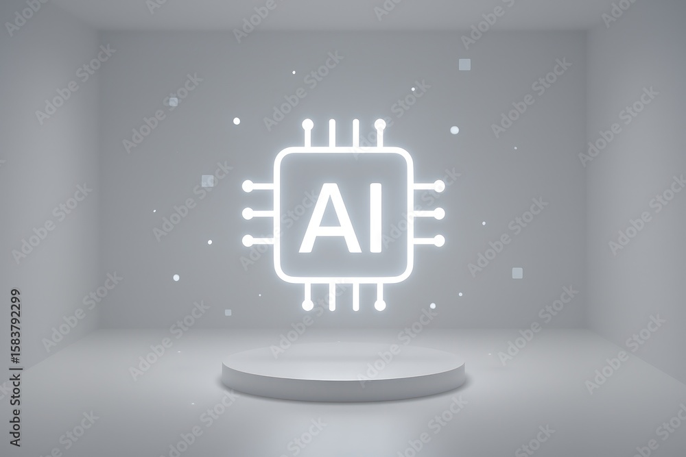 Poster an artistic presentation of a glowing ai chip, symbolizing the core of artificial intelligence, rest