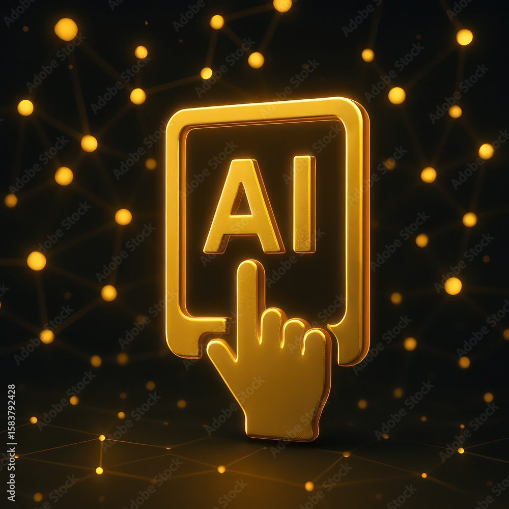 Poster captivating depiction of artificial intelligence with an artistic interface, highlighting technologi
