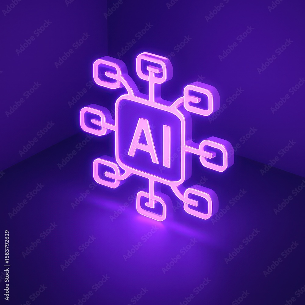 Poster a glowing ai system illuminates a corner of a dark room, symbolizing the power and futuristic techno
