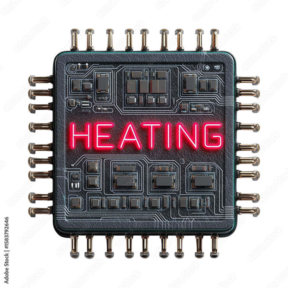 Poster overheating microprocessor illustration: high-tech png for tech and hardware projects. features deta