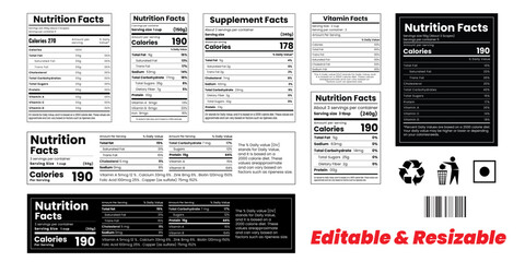 Nutrition label,nutrition facts,Supplement facts and vitamin facts template, nutrition facts template