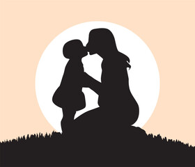 vector silhouette of mom and baby illustration	
