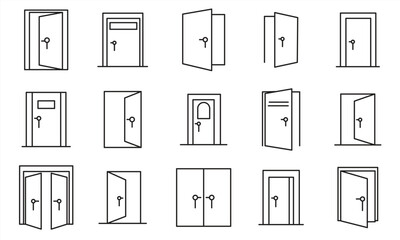 line icons related to doors, Editable strokes, Design elements for apps, Isolated on white background, vector illustration.

