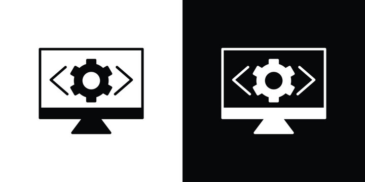 Front end icon black and white. Simple glyph icons.