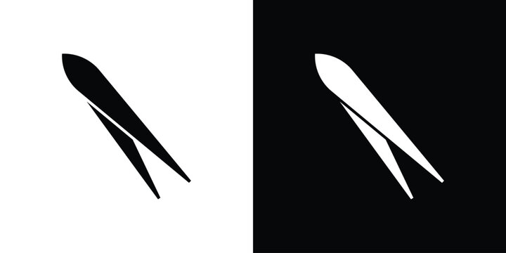 Eyebrow tweezers icon black and white. Simple glyph icons.