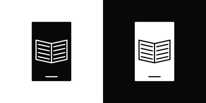 Ebook icon black and white. Simple glyph icons.