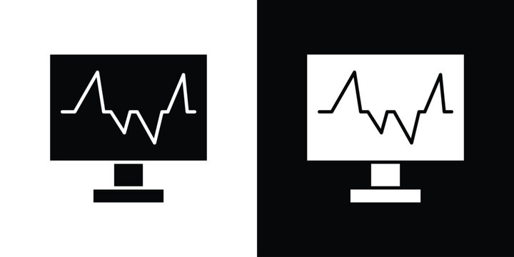 EKG monitor icon black and white. Simple glyph icons.