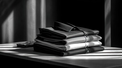 Stacked shirts in grayscale light