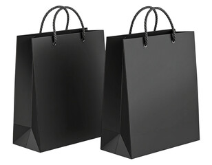 Pair of Matte Black Boutique Gift Bags with Soft Handles, Transparent Background