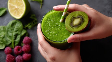Hands preparing a nutritious smoothie with superfoods, boosting immunity and energy. Functional food, vitality. Fresh, clean.