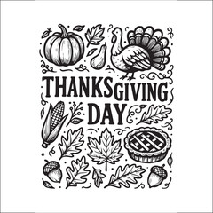 Thanksgiving Day Invitation Label Card Design Black and White
