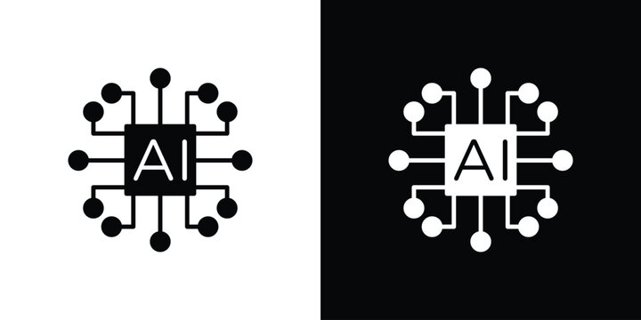 AI icon black and white. Simple glyph icons.